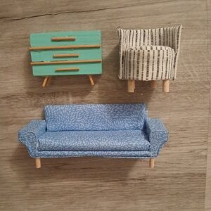 Vintage Dollhouse Mid Century Modern Furniture Sofa Couch Chair Table Lot 1:12